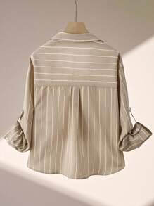 Franclia 2 pièces Ensemble de chemise sans manches rayée décontractée et chemise à manches longues pour femmes - Multicolore - Voir 3