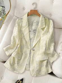 GlowEve CURVE 优雅OL风格提花面料女式西装外套 - 淡黃色 - 查看 1