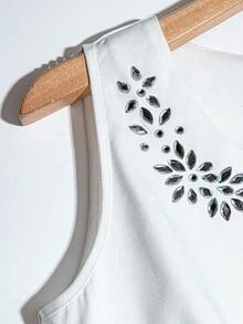 Franclia Women's Elegant Rhinestone Decorated Front Button Camisole, Summer All White Clothes For University