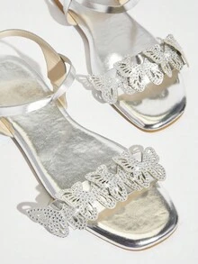 SHUZIA Women's Fashionable Flat Sandals With 3D Butterfly Design - Silver - View 4