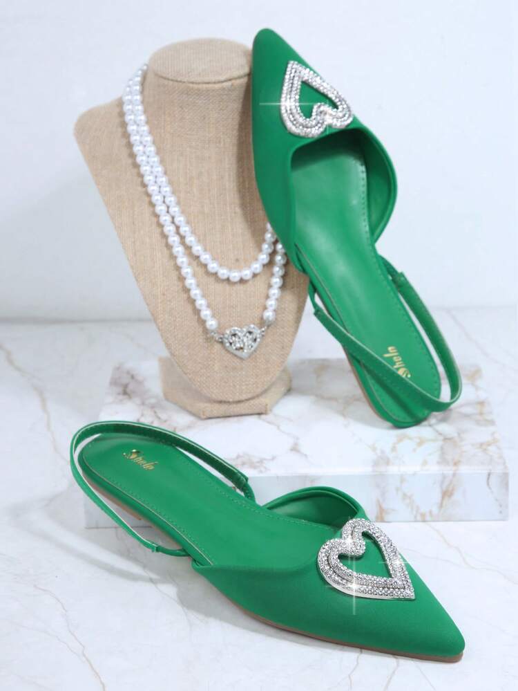 Pointy Toe Jeweled Detail Slingback Flats
