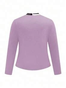 Conjunto casual de vestido sin mangas con parches de cuadros y blusa de manga larga estampada, talla grande - Multicolor - Ver 4