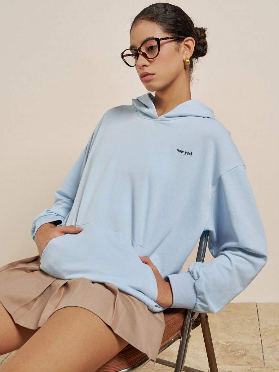 INAWLY Women's Casual Versatile Letter Embroidered Hoodie Fall Cloth For Women - Baby Blue - View 1