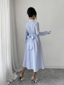 Elenzga 女士编织优雅长款秋季连衣裙 - 藍色 - 查看 2