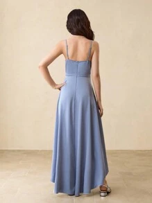 适合少女的优雅舞会礼服，适合婚礼的花童礼服，适合万圣节、圣诞节和正式活动的蓝色缎面露背长裙，适合返校的时尚女孩鱼尾薄纱连衣裙 - 淺藍色 - 查看 2