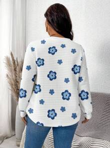 EMERY ROSE Music Festival Textured Floral Print Casual Minimalist Plus Size Sweatshirt,Fall - Multicolor - View 2