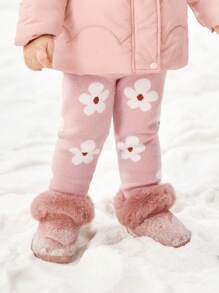 SHEIN Newborn Floral Jacquard Knit High Waist Leggings,In Fall/Winter