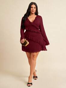 SHEIN BAE 加大洋裝 - 酒紅色 - 查看 3