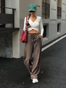 Livesso Jeans de mezclilla desgastados y sueltos de estilo casual para mujer, nueva llegada de otoño/invierno - Gris - Ver 6