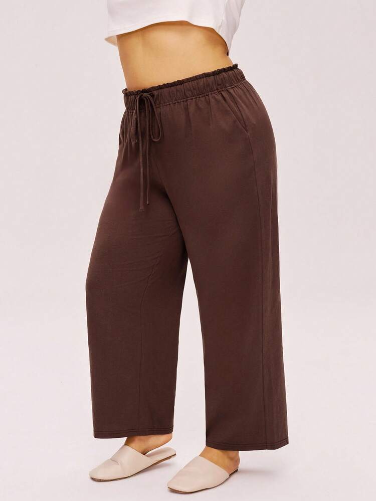 Damen Große Größen braune weiche 100% reine Baumwolle Schlafanzug Hose Loungewear als Oberbekleidung luftige Pyjama Hose Culotte Baumwoll Pyjama