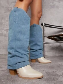 SHUZIA Vegan Leather Pointed Toe Slip On Boots - Blue - View 1