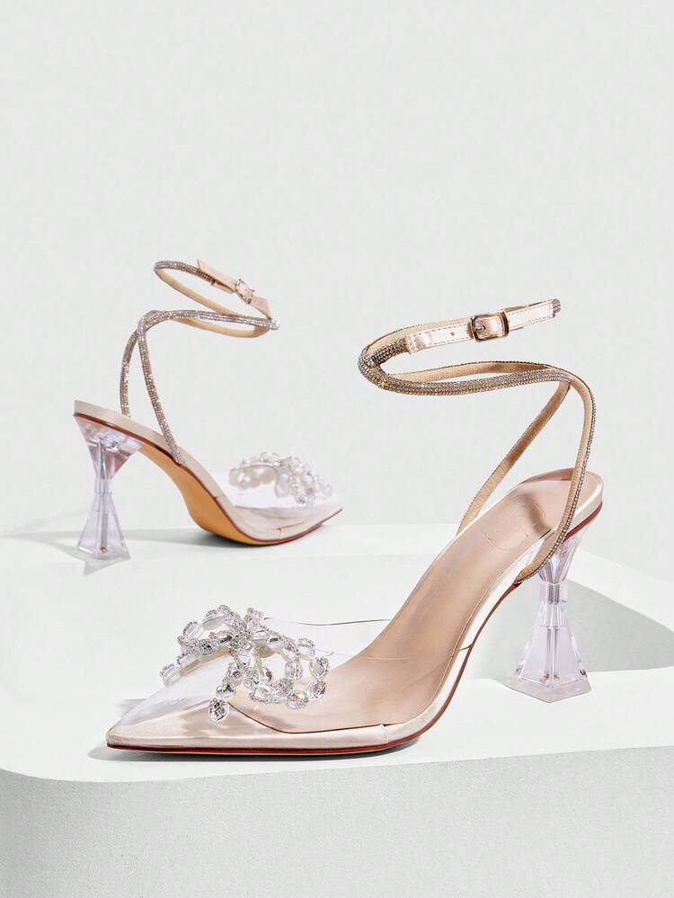 CUCCOO SZL Fashionable & Elegant Transparent Crystal Decorated High Heel Pumps For Christmas Spring Shoes