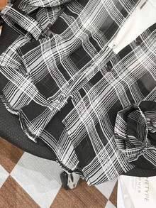 Plus Size Casual Plaid Drop Shoulder Front Button Shirt Fall Cloth For Women - Black - View 3