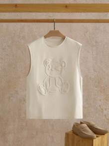 Manfinity NXTstreet 男士休闲针织熊图案压花修身无袖背心 - 卡其色 - 查看 1