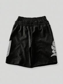 ROMWE MEN Street Life Men's Loose Casual Shorts With Pockets And Embroidered Patch, Dual-Layer Waistband - Black - View 3