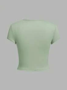 SHEIN EZwear 4 peças Camiseta Casual Feminina Slim de Gola Redonda de Manga Curta, Adequada para o Verão - Multicolorido - Ver 8