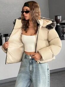 Women, Winter, Autumn, Long Sleeve, Short Length, Pocket, Puffer Jacket Women Winter Clothes Oversized Jacket Outerwear Women Fur Hood Puffer Jacket Oversized Puffer Jacket