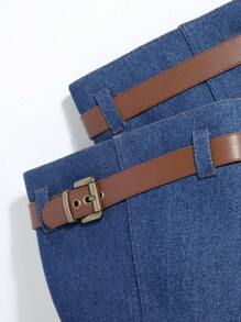 SHUZIA Denim Pointy Toe Knee High Boots - Blue - View 4