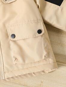 SHEIN Winter Clothes,Winter Set,Winterclothes For Kids,Autumn Clothes,Halloween,Halloween Costumes,Christmas Clothes,Young Boy Color Block Zipper Pocket Casual Hooded Long Sleeve Padded Coat Fall - Multicolor - View 7