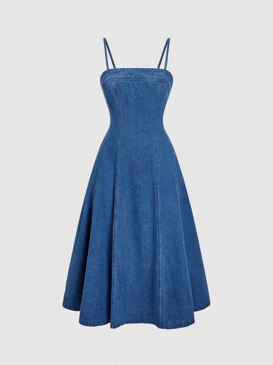 Sweetra Casual Elegant Women Denim Dress