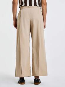 Marvello Homme Men's Casual Solid Color Wide Leg Pants - Khaki - View 2