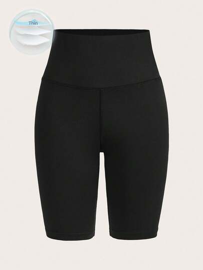 SHEIN EZwear Black High Waist Slimming Short Tight Leggings For Women, Suitable For Summer Women's Sportswear