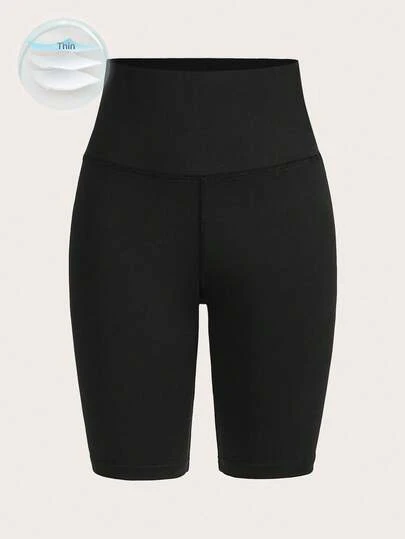 SHEIN EZwear 女士黑色高腰修身短款紧身打底裤，适合夏季