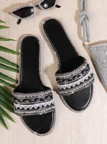 Women's Fashionable Flat Sandals - Black - View 2