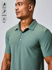 Acti Log Men's Solid Color Short Sleeve Casual Fitness Sports Polo T-Shirt, Summer - Green - View 4