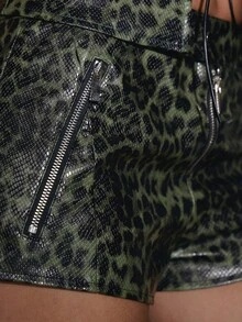 MUSERA Quần short siêu ngắn giả da họa tiết da báo, chi tiết khóa kéo, gợi cảm, thích hợp đi chơi đêm, phong cách đường phố, grunge, dự tiệc, kỳ nghỉ hè, lễ hội. - màu xanh lá - Xem 6