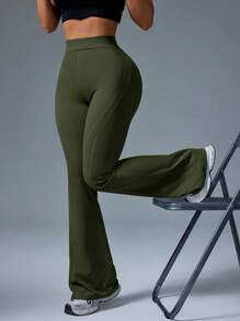 Gameset SHEIN Sport 高腰喇叭腿休闲运动裤 - 軍綠色 - 查看 7