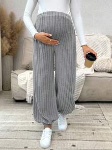SHEIN Maternity Casual Solid Color Drawstring Sweatpants - Grey - View 3