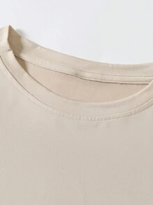EMERY ROSE Grand T-shirt à manches courtes col rond imprimé de lettres et de fruits, style décontracté - Kaki - Voir 5