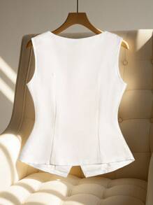 Franclia Women's Elegant Rhinestone Decorated Front Button Camisole, Summer All White Clothes For University