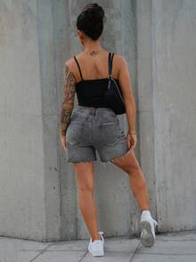 SAYEHFBABY Pantaloni scurți din denim la modă pentru femei, potriviți pentru vară - Gri deschis - Vizualizare 2