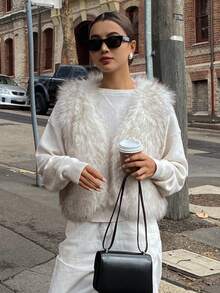 DAZY Women's Fashionable Versatile Sleeveless Fluffy Jacket, Autumn/Winter Vest Women Coats - White - View 5