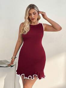 Auralis Plus Size Women's Spring And Summer Fashion Elegant High Elastic Comfortable Daily Cute Black Sleeveless Slim Short Dress,Black Curve Dress,European Summer,Peplum Dress,Classy Outfits For Women,Brunch Outfits For Women,Office Wear