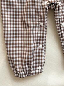 SHEIN 1pc Baby Girls Plaid Jumpsuit, Round Neck Long Sleeve Jumpsuit, Retro Fashion Versatile Casual, Suitable For Daily Wear, New Autumn Collection Fall Winter - Coffee Brown - View 6