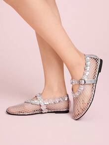 CUCCOO DOLLMOD Flache Loafer mit Blumendekor für Damen, Cut-Out - Silber - Übersicht 5