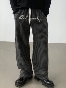 DAZY Pantalones de estilo callejero para hombres con bordado de letras y tela a cuadros de colores múltiples, para hombres en otoño - Multicolor - Ver 4