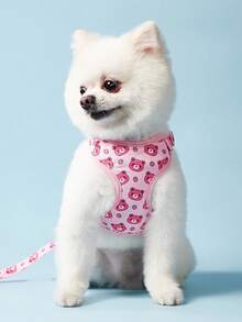 PETSIN Cute Pink Strawberry & Bear Pattern Printed Pet Dog Cat Harness & Leash Set, Suitable For Dogs And Cats - Multicolor - View 7