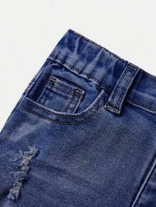 SHEIN Celana Jeans Kasual dengan Kancing dan Saku untuk Anak Laki-Laki, Celana Jeans Sobek untuk Anak Laki-Laki, Celana Jeans Balita Laki-Laki, Celana Jeans Anak, Celana Jeans Sobek untuk Anak - Dark Wash - View 5