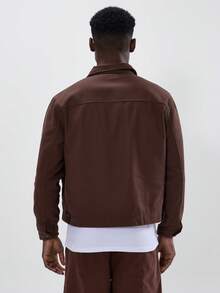 Musero Harrington Style Zip Through Denim Jacket Basic Style Set Jean Jacket Top Only Autumn Winter Essentials - Brown - View 3