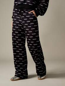 Missguided x Playboy Loungewear-Set mit Logo-Allover-Muster, bestehend aus Kapuzensweatshirt und weiter Hose, Langarm, Herbst-Winter Lässig Kollektion - Schwarz - Übersicht 4
