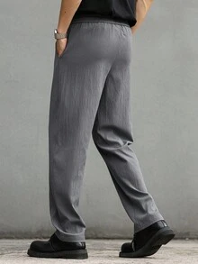 Manfinity Homme Men's Casual Versatile Solid Color Drawstring Waist Long Pants