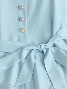 Franclia Women's White Pearl Button Tie Ruffle Hem Camisole - Blue - View 5