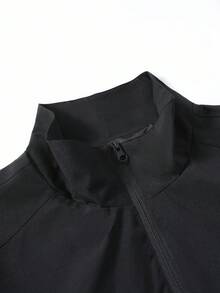 Manfinity Homme Men's Solid Color Zip-Up Casual Jacket, Autumn Lightweight Outdoor Windbreaker - Black - View 4