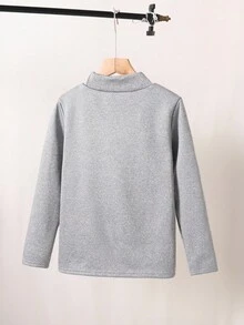 Tween Girl Bow Print Stand Collar Long Sleeve Fleece Casual T-Shirt Fall Winter - Black - View 2