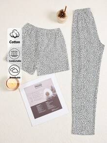 EURMUSE Spodnie i szorty damskie bawełniane, 2 szt., wzór w panterkę, z imitacją sznurka, do spania, odzież domowa