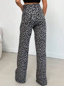 SHEIN Tall 100% 纯棉中腰宽腿豹纹高腰牛仔裤 - 彩色 - 查看 2